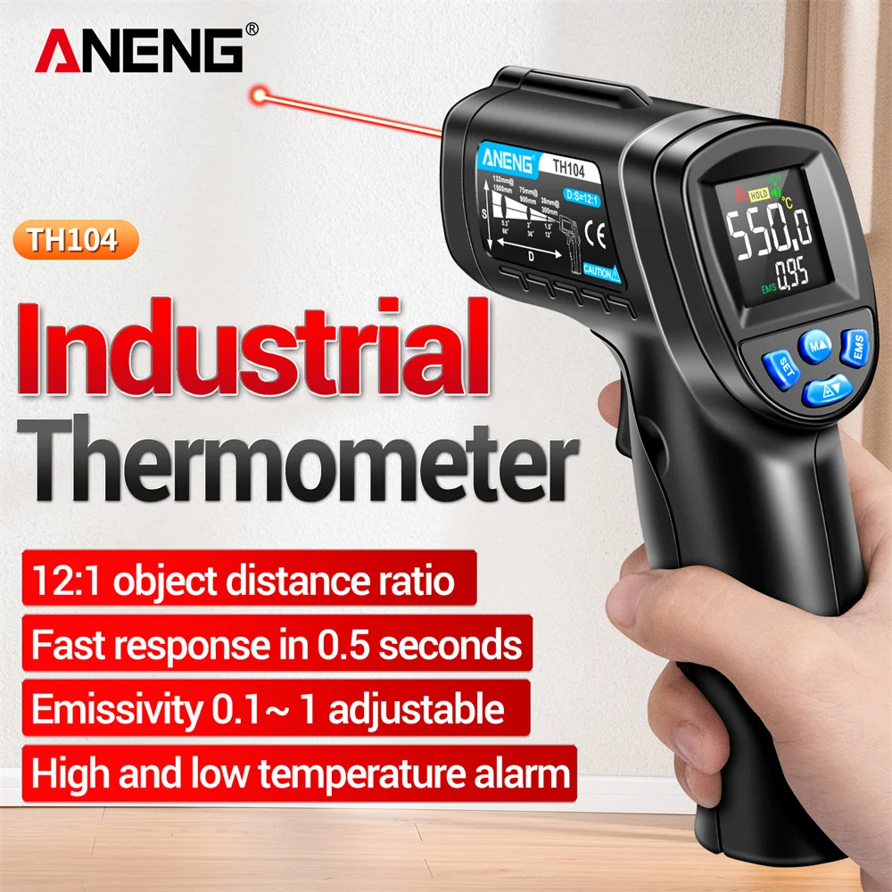 Industrial Laser Temperature Sensor - ANENG TH104 Infrared Handheld Temperature Gun